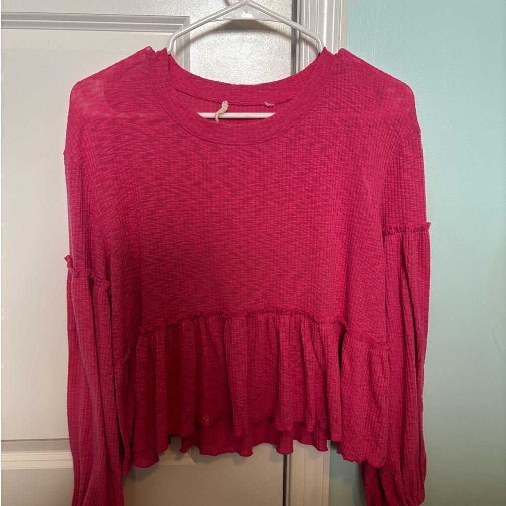 Altar’d State Women's Pink Ruffle Top